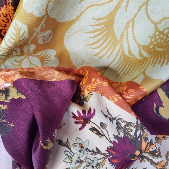 Urban Outfitters Satin Midi Skirt Side Slit L Rust Orange Floral Patchwork - Picture 5 of 8